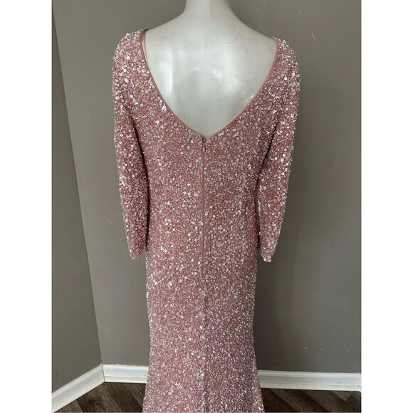 THEIA Three-Quarter Sleeve Sequin Sheath Gown US 8 $1295 - Picture 7 of 11